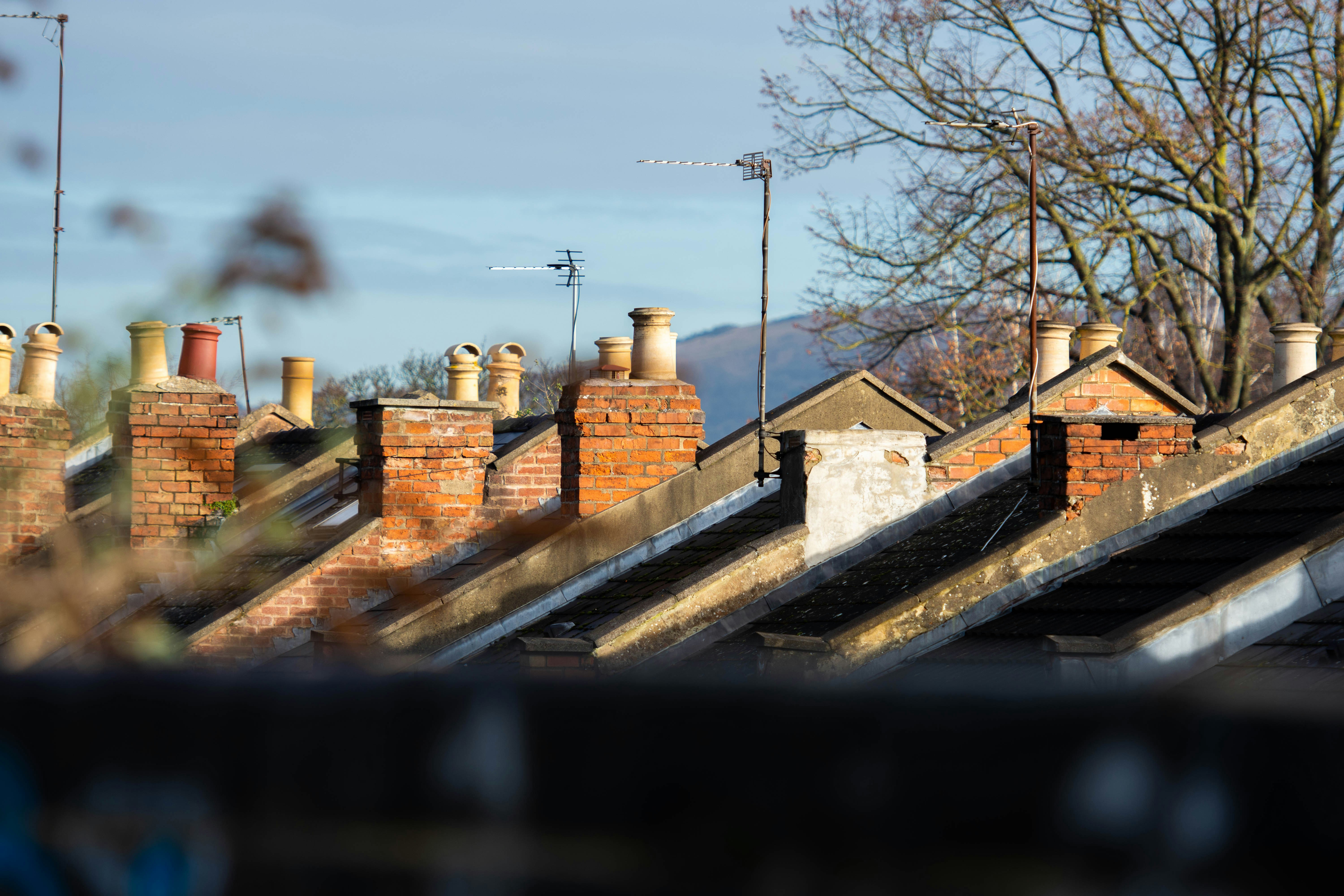 Rows of houses looking at their roofs 