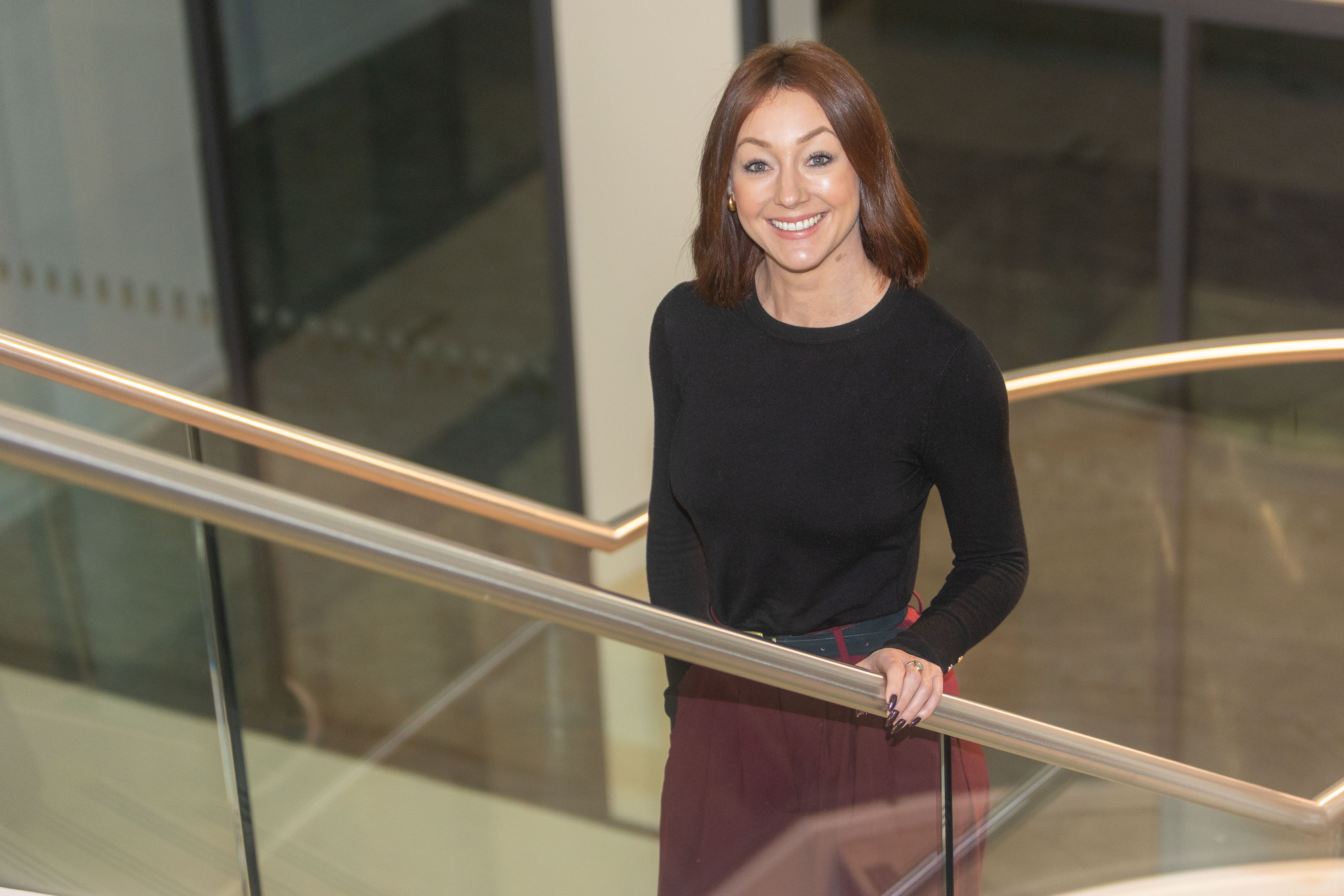 Person going up steps